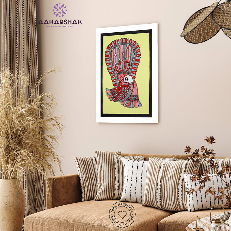 Handmade Madhubani art Peacock Painting Wall Decor 17x24 Inch