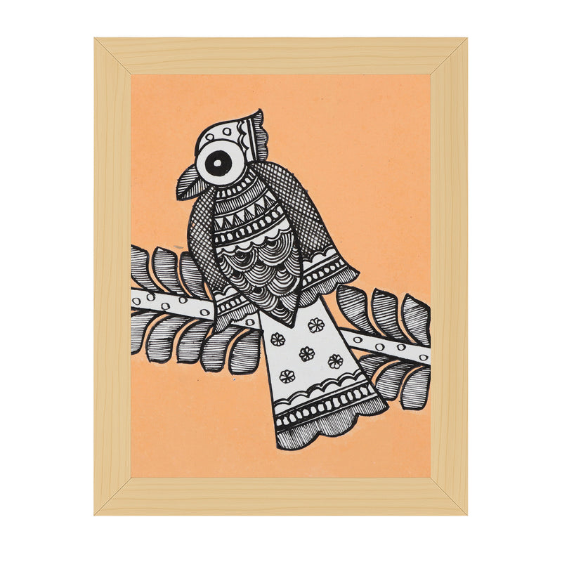handmade madhubani painting peacock-in vibrant traditional folk art style