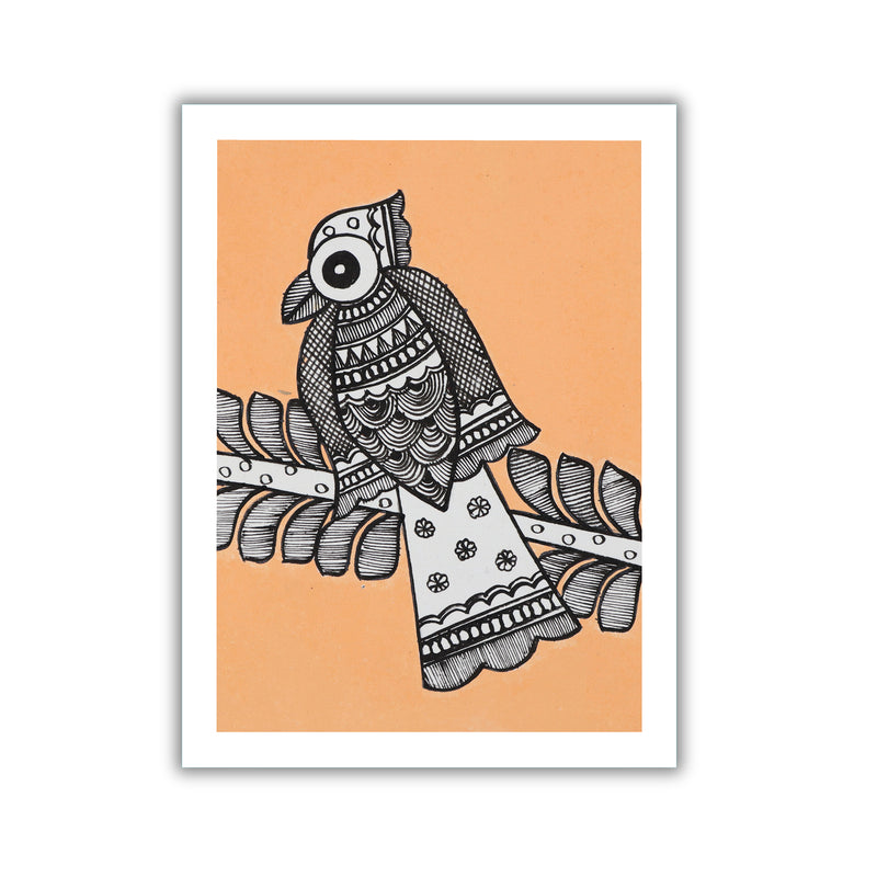 handmade madhubani painting peacock-in vibrant traditional folk art style