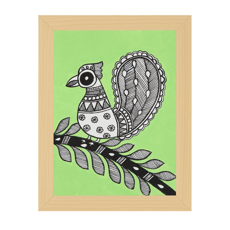 handmade madhubani painting peacock-in vibrant traditional folk art style
