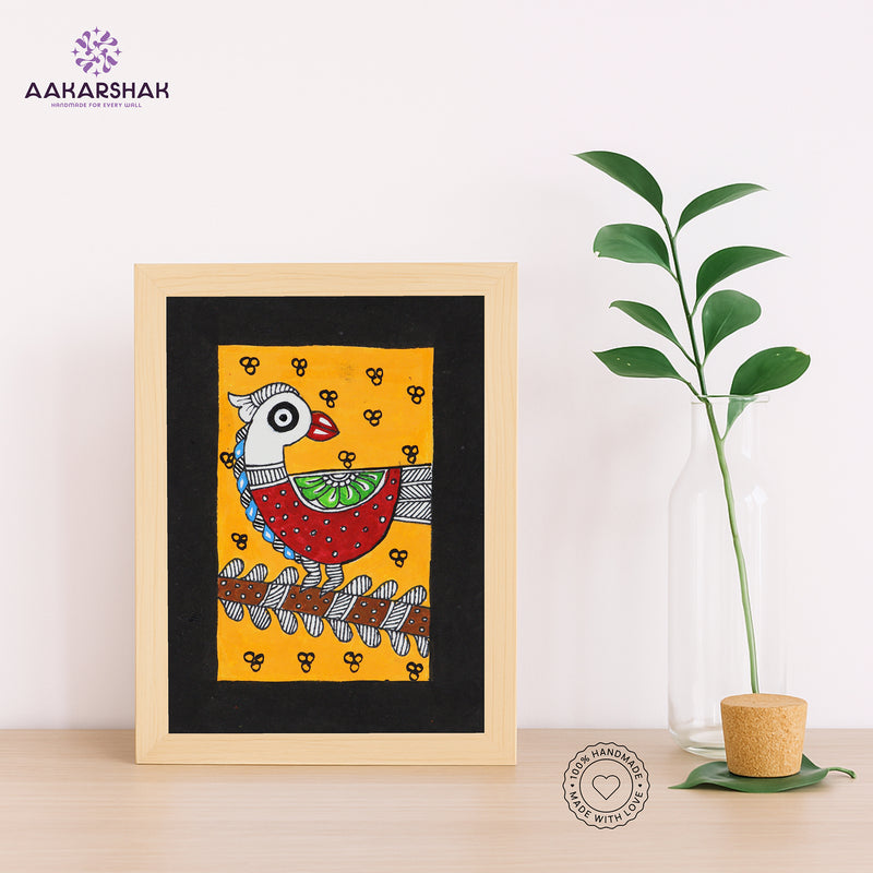 Handmade Madhubani peacock painting-with tabletop stand for home decor
