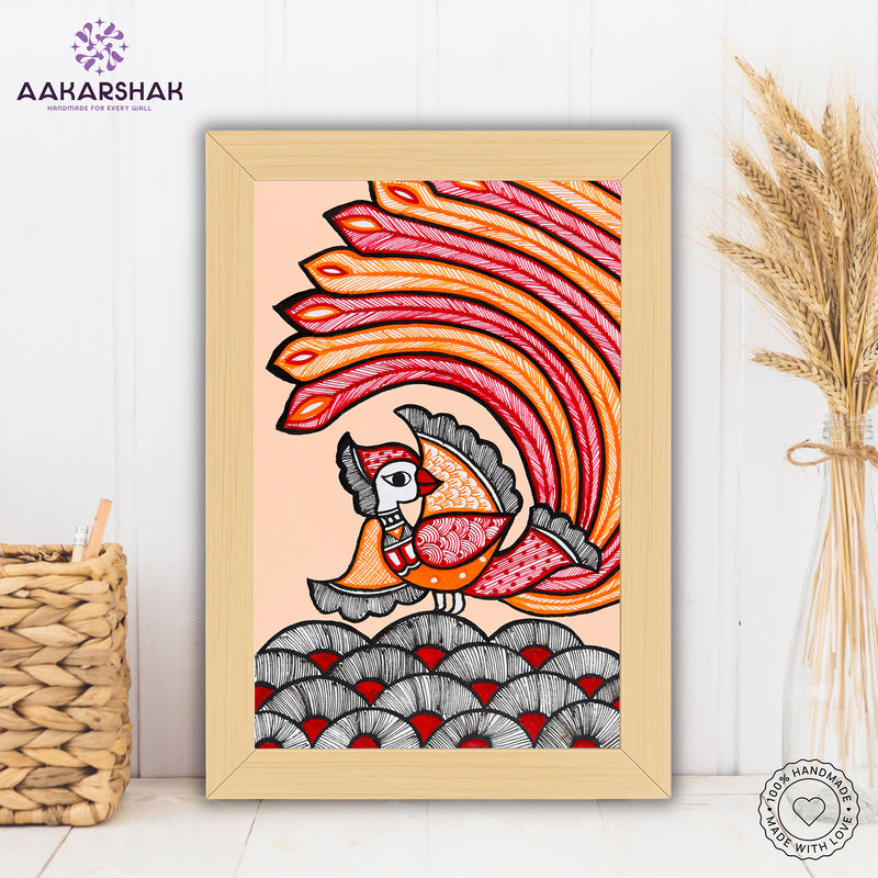Handmade Peacock Madhubani Painting Wall Decor 8x12