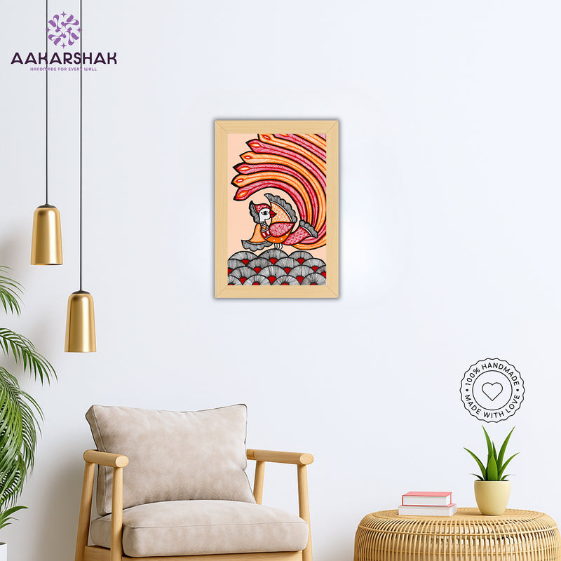 Handmade Peacock Madhubani Painting Wall Decor 8x12