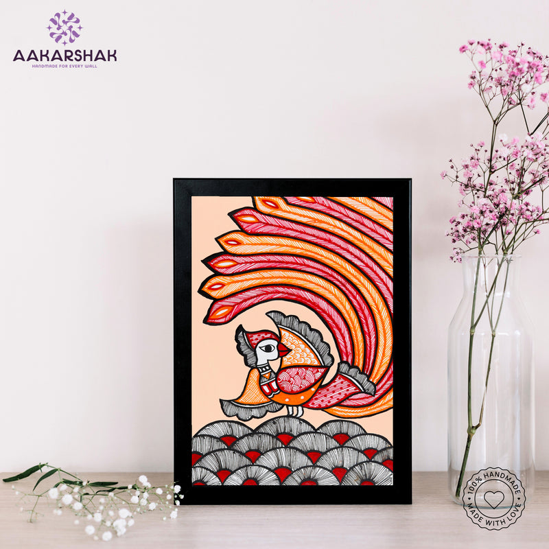 Handmade Peacock Madhubani Painting Wall Decor 8x12