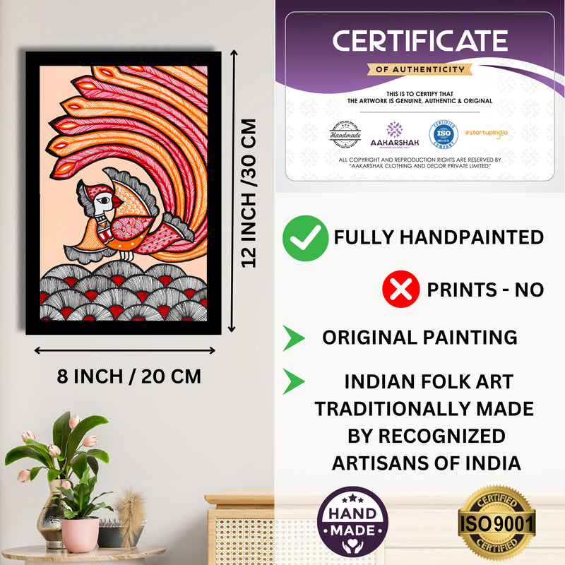 Handmade Peacock Madhubani Painting Wall Decor 8x12