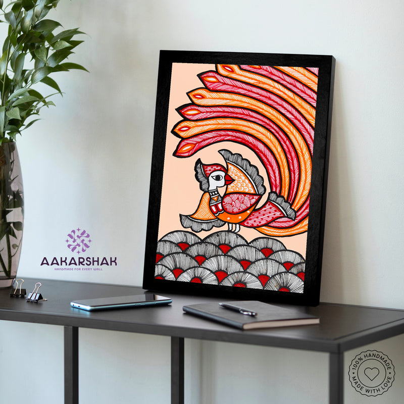 Handmade Peacock Madhubani Painting Wall Decor 8x12