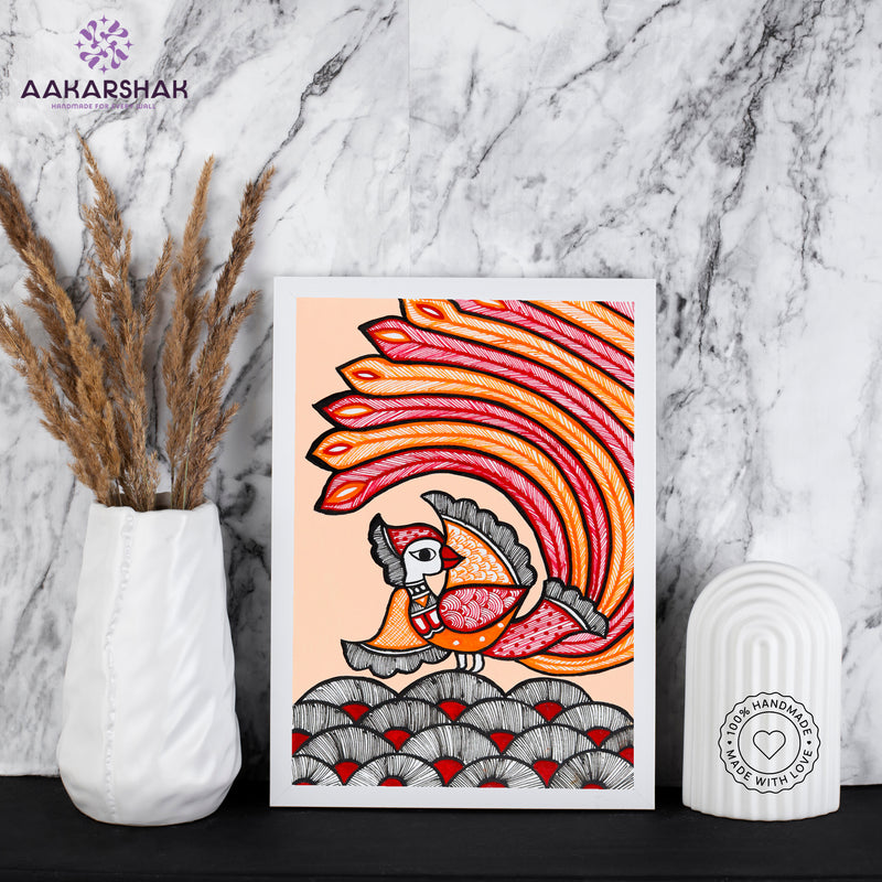 Handmade Peacock Madhubani Painting Wall Decor 8x12