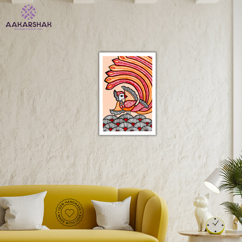 Handmade Peacock Madhubani Painting Wall Decor 8x12