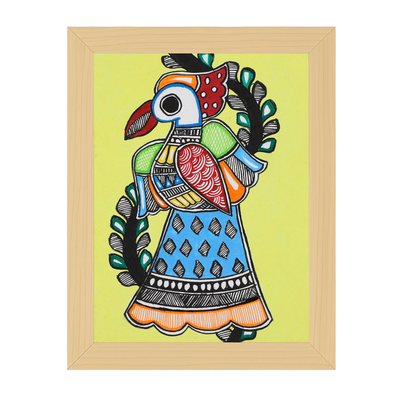 handmade madhubani painting peacock-in vibrant traditional folk art style