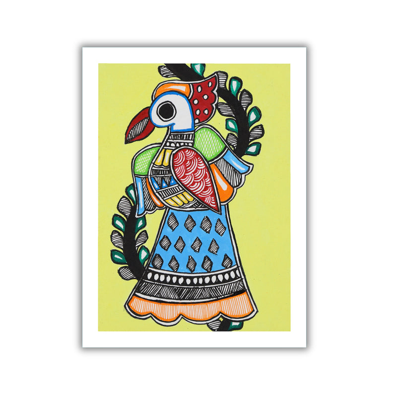 handmade madhubani painting peacock-in vibrant traditional folk art style
