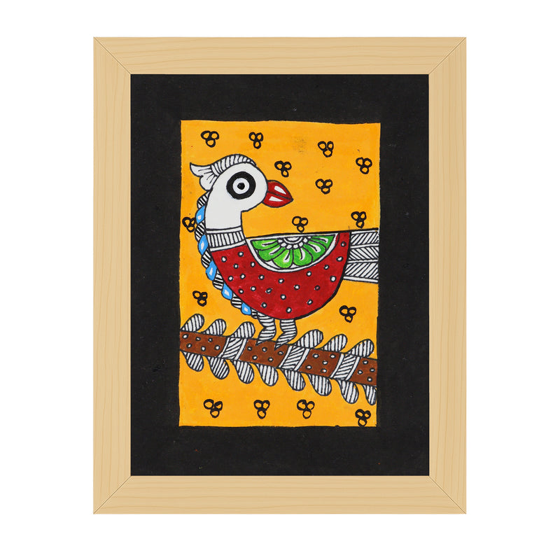 handmade madhubani painting peacock-in vibrant traditional folk art style