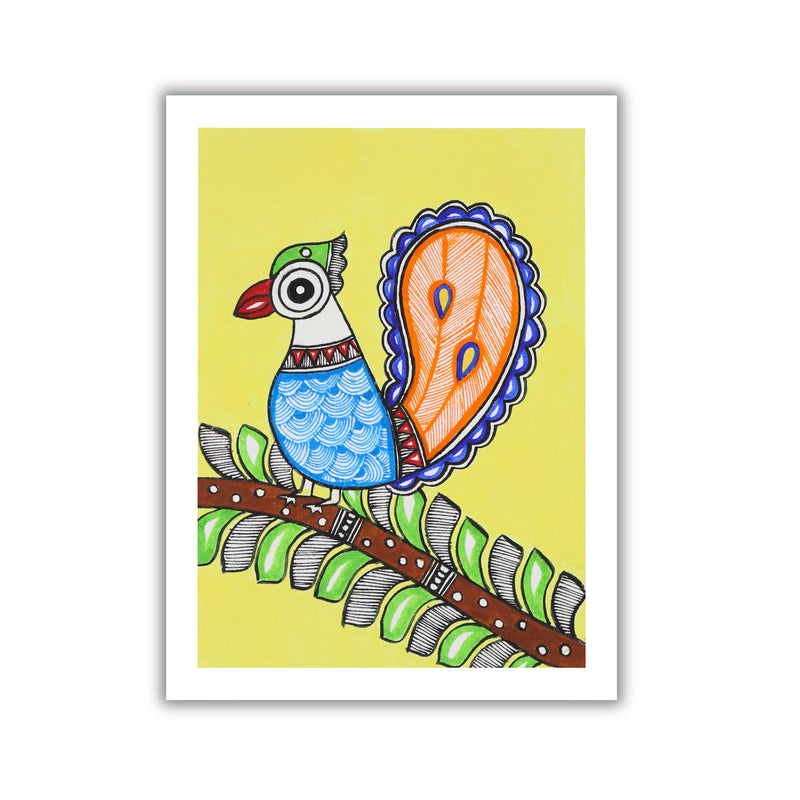 handmade madhubani painting peacock-in vibrant traditional folk art style