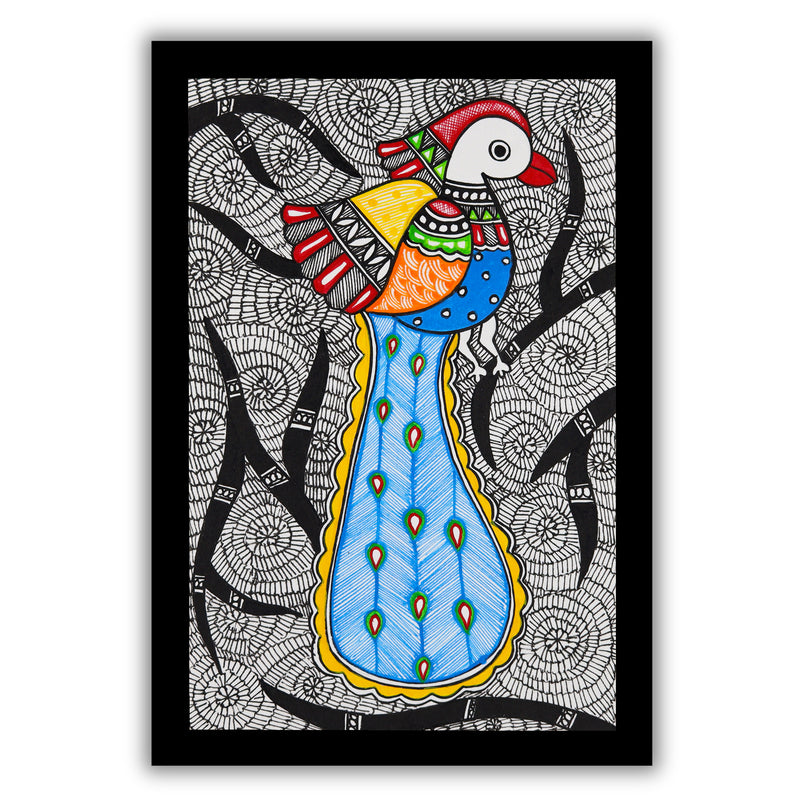 handmade madhubani painting painting peacock-in vibrant traditional folk art style