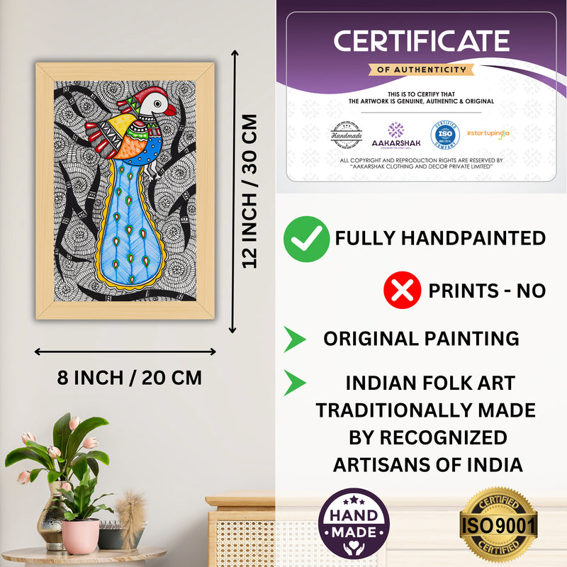 handmade iso certified-peacock madhubani painting