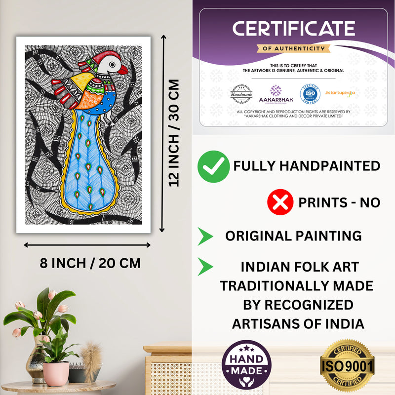 handmade iso certified-peacock madhubani painting