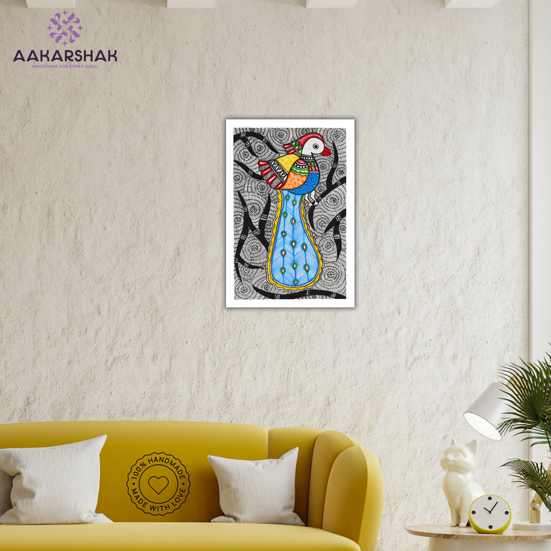 vibrant handmade peacock painting-depicting indian folk traditions