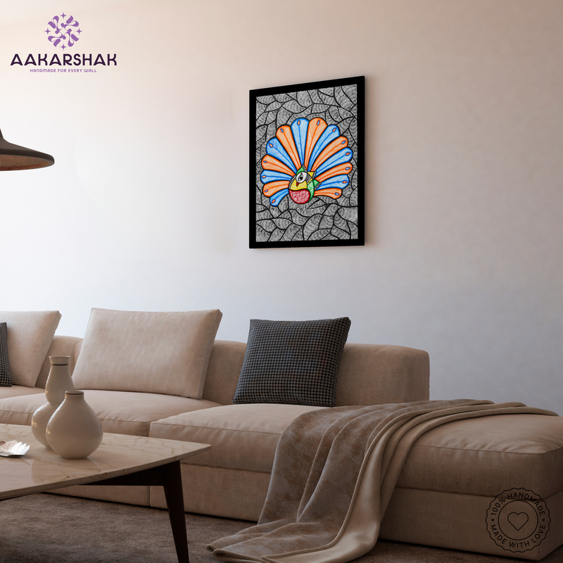 vibrant handmade dancing peacock painting-depicting indian folk traditions