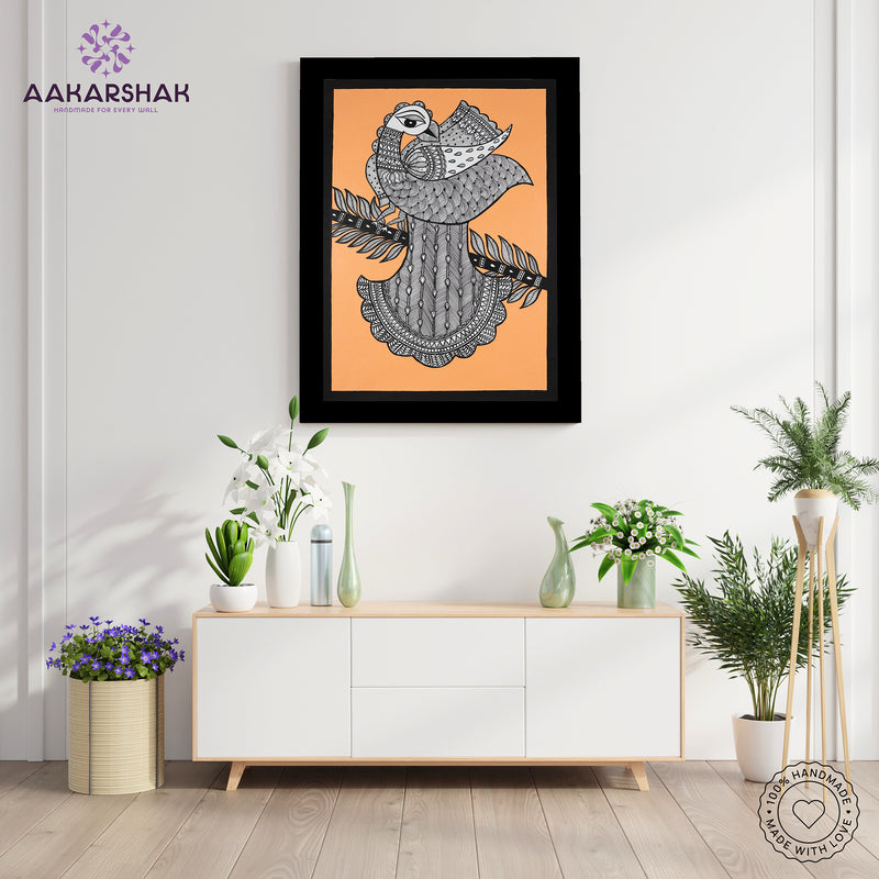 Handmade Madhubani art Peacock Painting Wall Decor 17x24 Inch