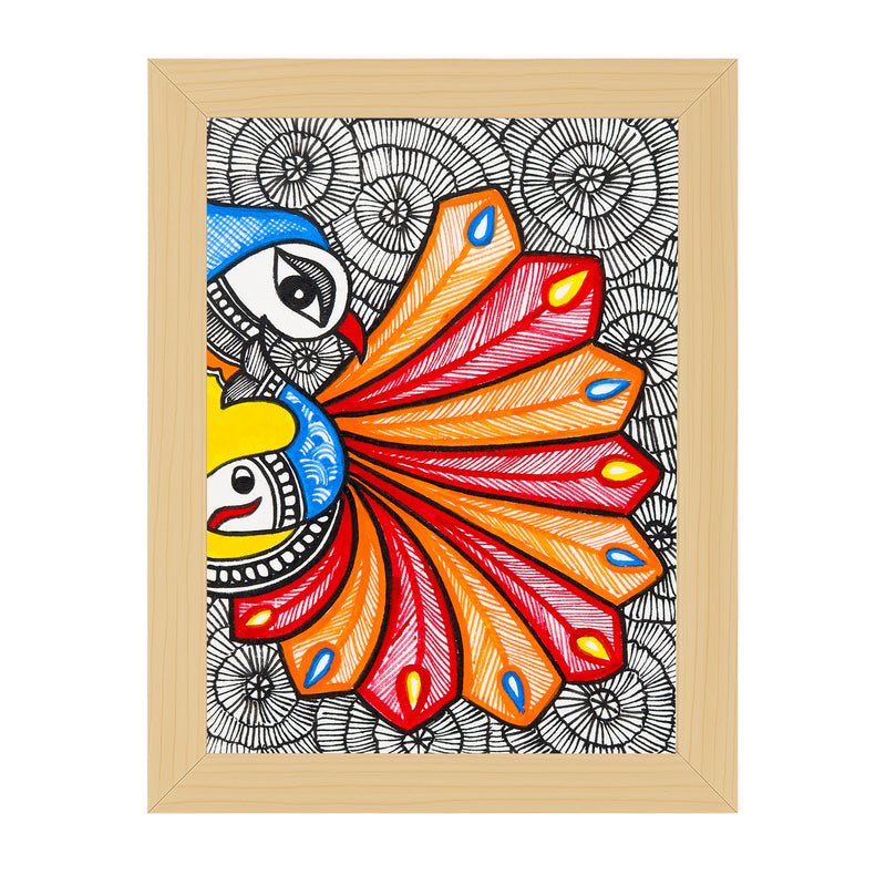 handmade madhubani painting peacock-in vibrant traditional folk art style