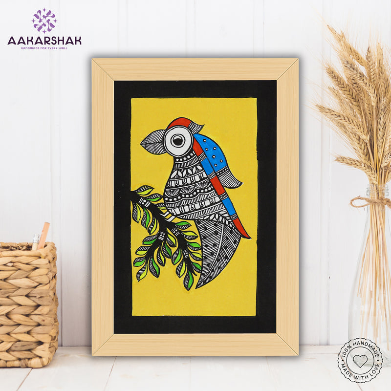 handmade madhubani painting peacock painting-with tabletop stand for home decor
