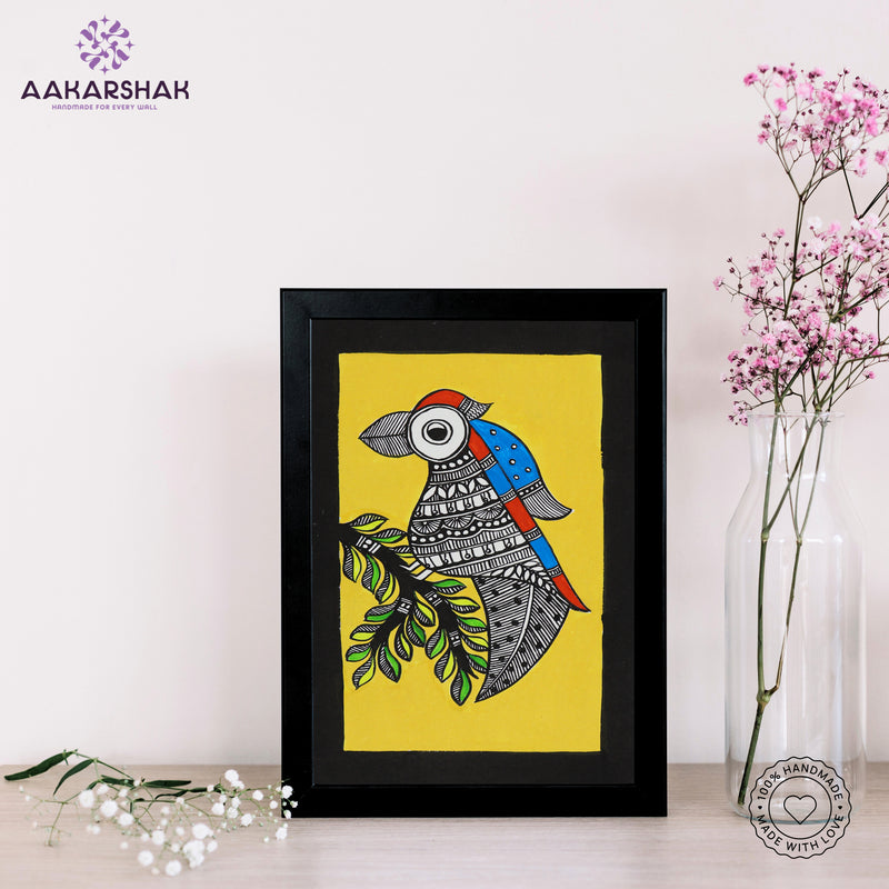 handmade madhubani painting peacock painting-with tabletop stand for home decor