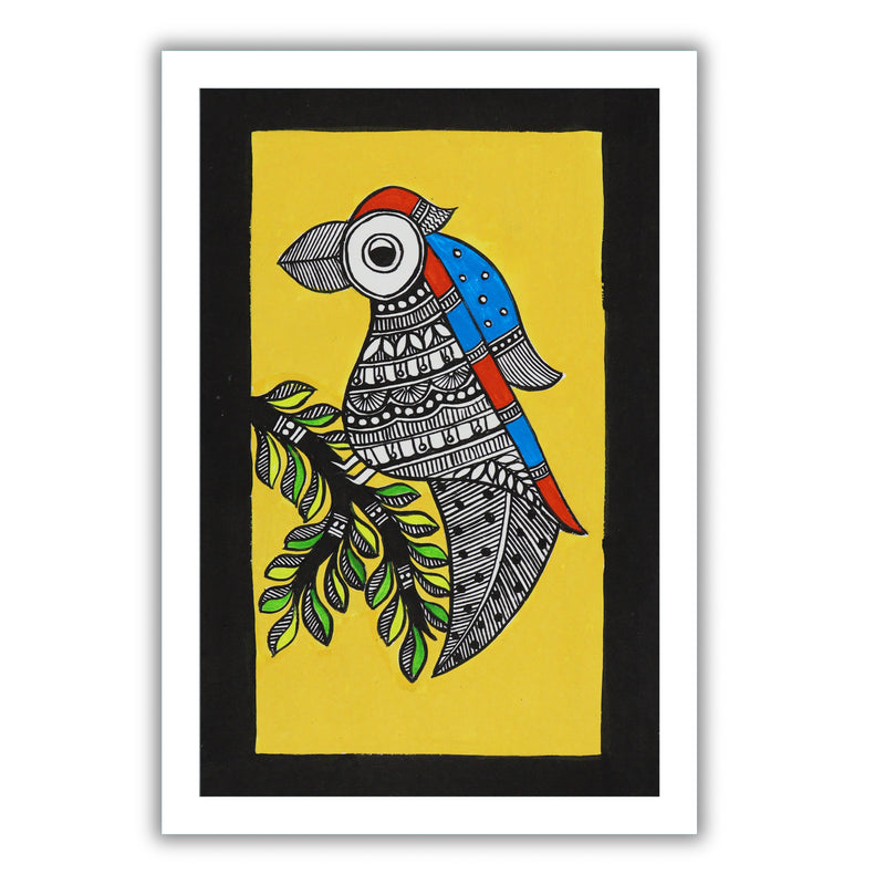 handmade madhubani painting painting peacock-in vibrant traditional folk art style