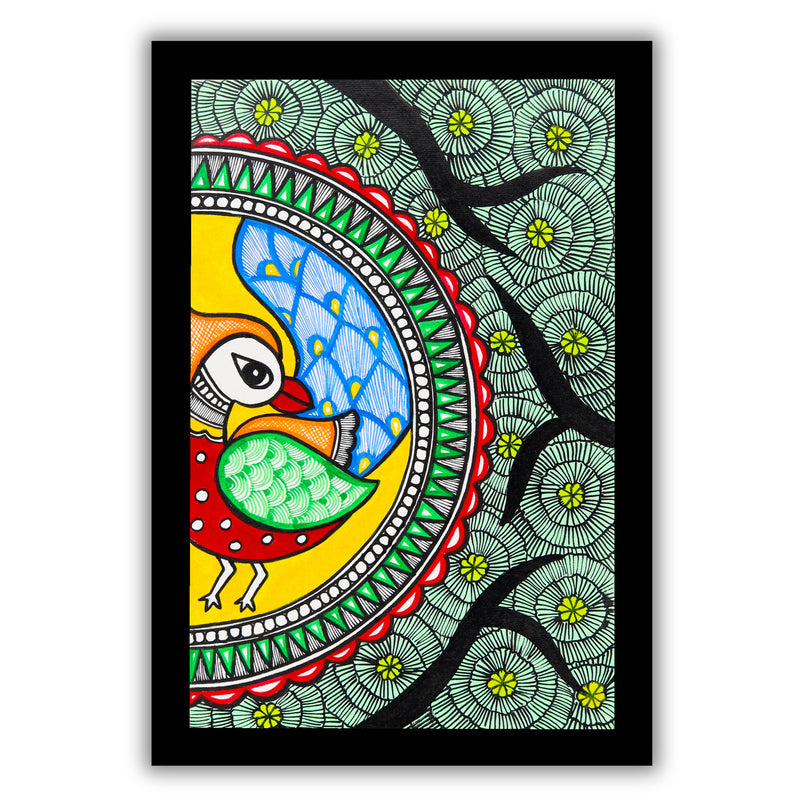 handmade madhubani painting painting peacock-in vibrant traditional folk art style