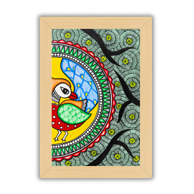handmade madhubani painting painting peacock-in vibrant traditional folk art style