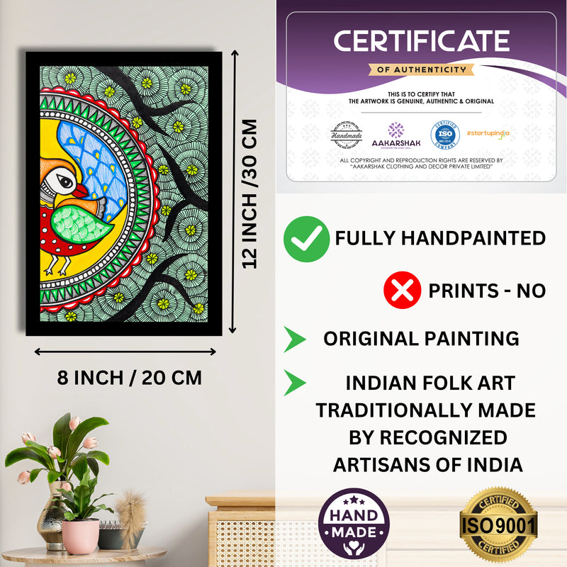 handmade iso certified-peacock madhubani painting