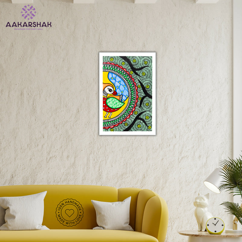 vibrant handmade peacock painting-depicting indian folk traditions