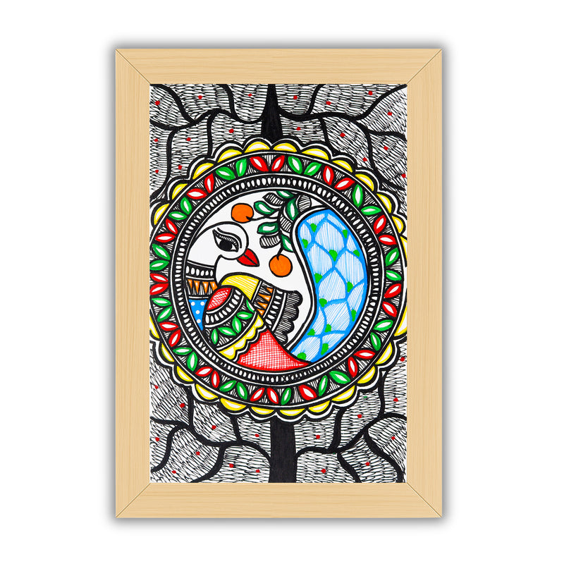 handmade madhubani painting painting peacock-in vibrant traditional folk art style