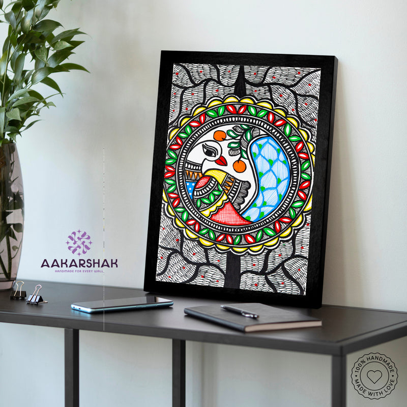 vibrant handmade peacock painting-depicting indian folk traditions