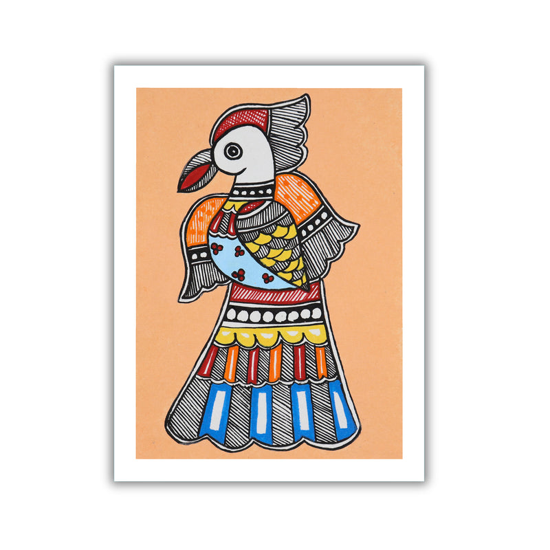 handmade madhubani painting peacock-in vibrant traditional folk art style