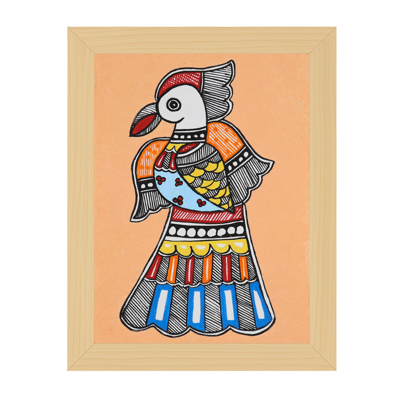 handmade madhubani painting peacock-in vibrant traditional folk art style