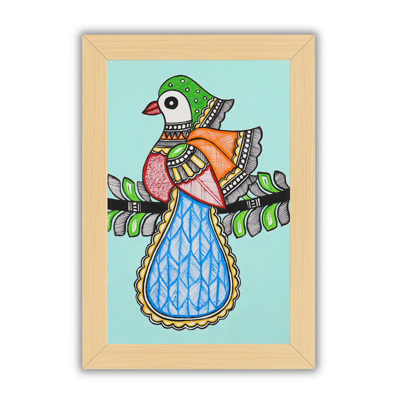 handmade madhubani painting painting peacock-in vibrant traditional folk art style
