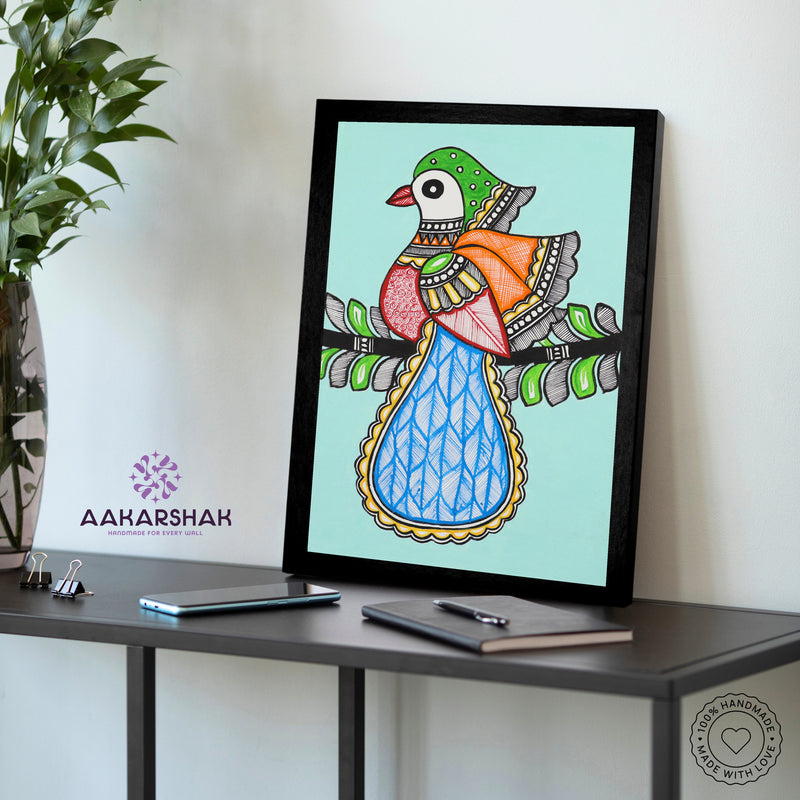 vibrant handmade peacock painting-depicting indian folk traditions
