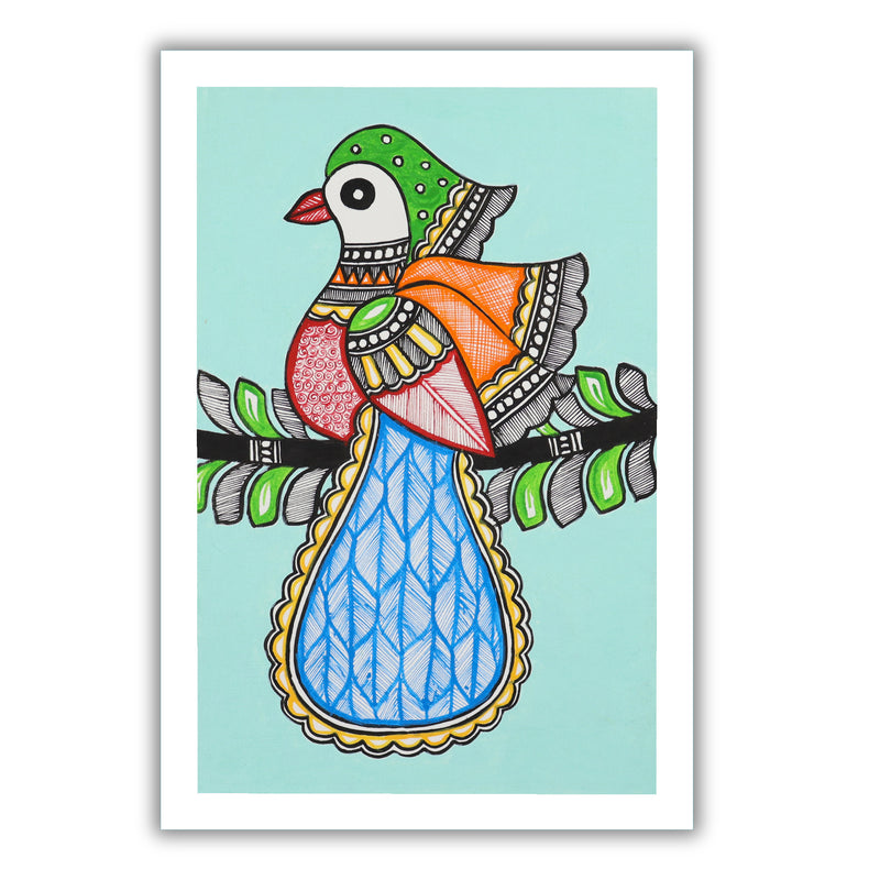 handmade madhubani painting painting peacock-in vibrant traditional folk art style