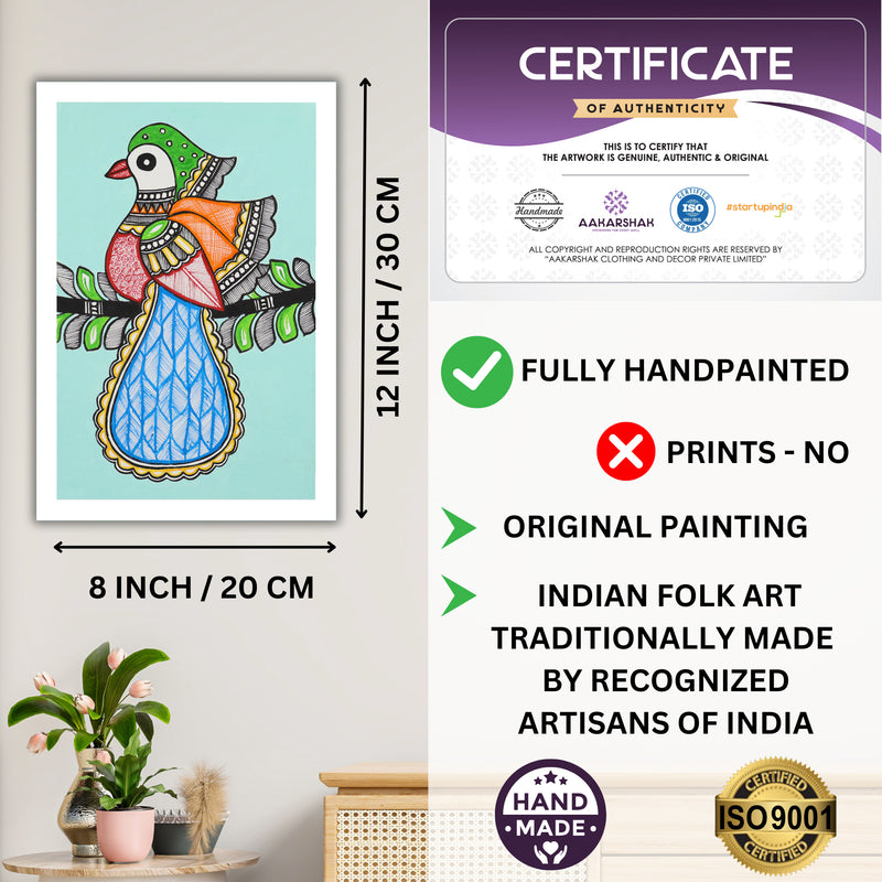 handmade iso certified-peacock madhubani painting