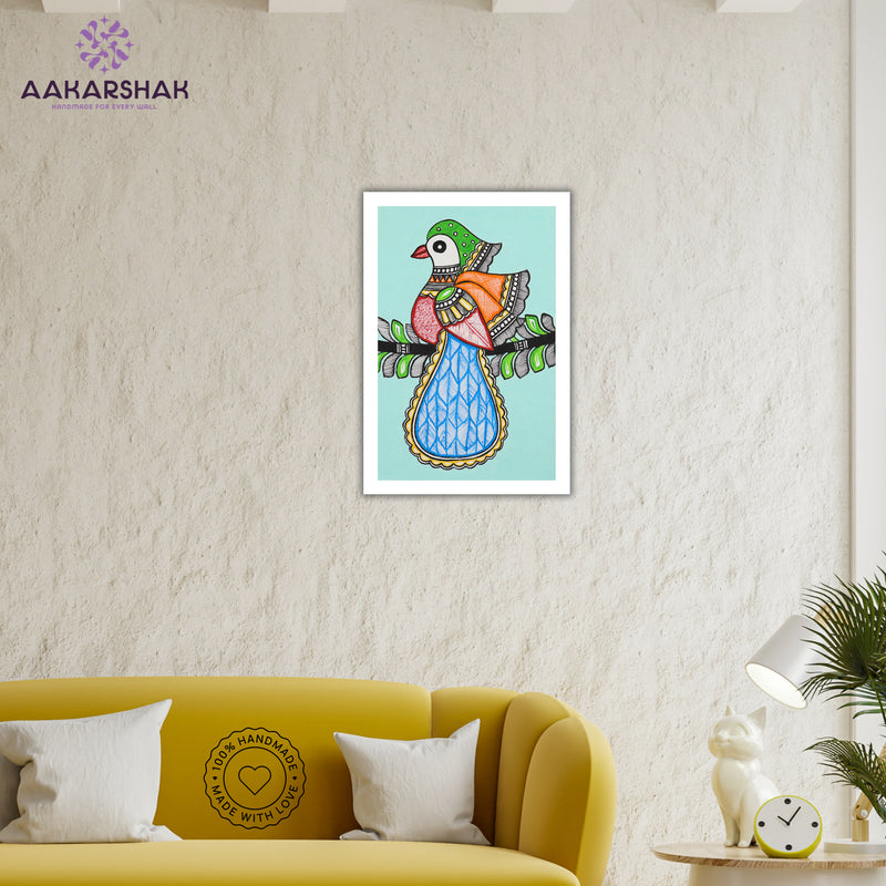 vibrant handmade peacock painting-depicting indian folk traditions