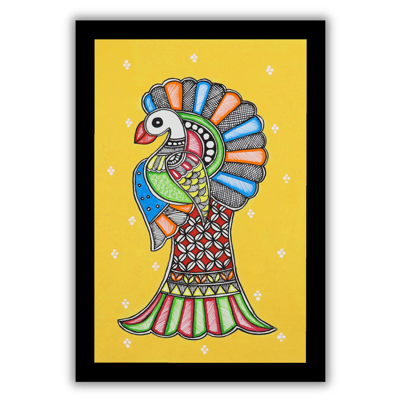 handmade madhubani painting painting peacock-in vibrant traditional folk art style