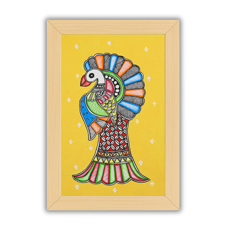 handmade madhubani painting painting peacock-in vibrant traditional folk art style