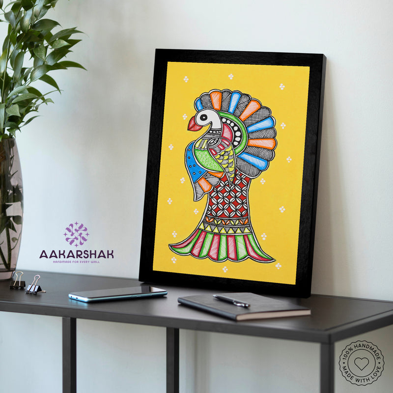 vibrant handmade peacock painting-depicting indian folk traditions