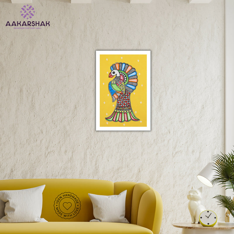 vibrant handmade peacock painting-depicting indian folk traditions