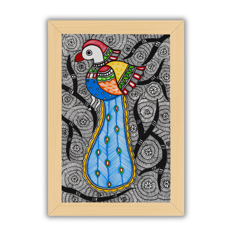 handmade madhubani painting painting peacock-in vibrant traditional folk art style