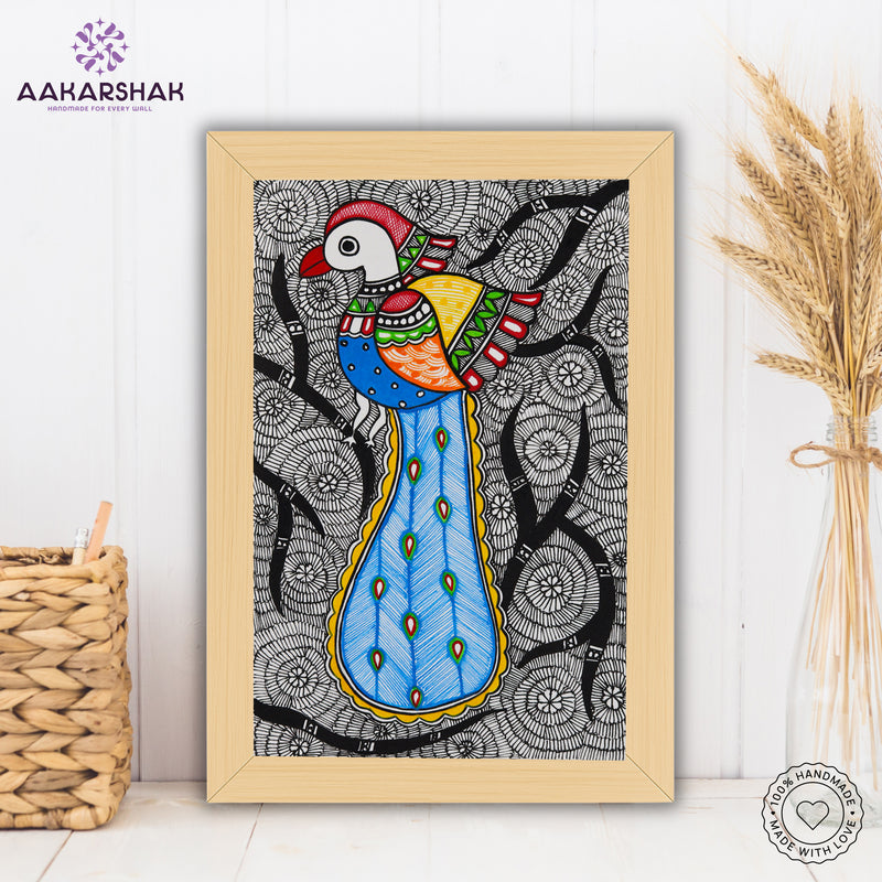 Handmade Peacock Tree of life Madhubani Painting Wall Decor 8x12