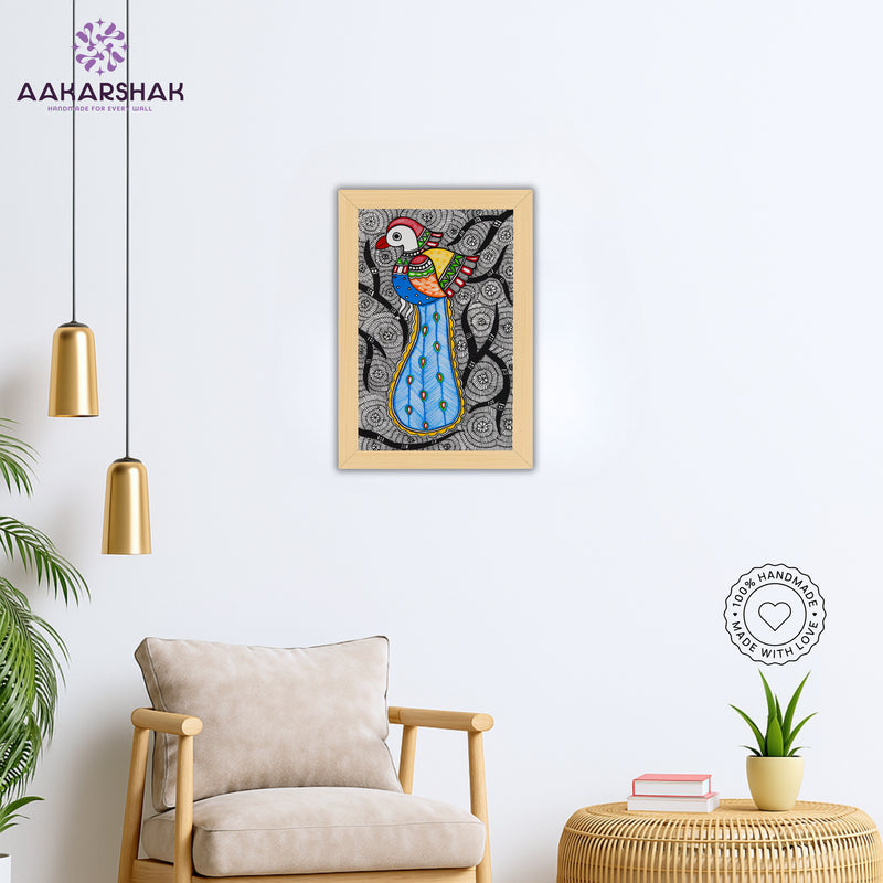 handmade iso certified-peacock madhubani painting