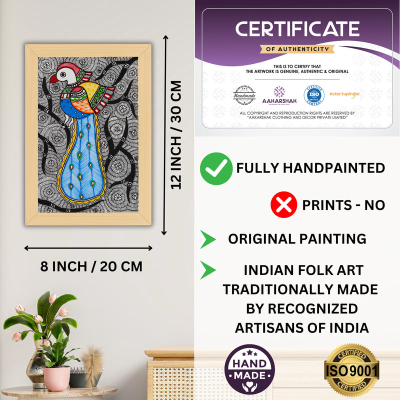 Handmade Peacock Tree of life Madhubani Painting Wall Decor 8x12