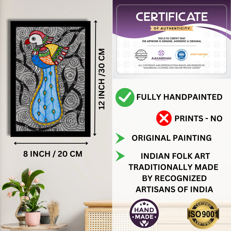handmade iso certified-peacock madhubani painting