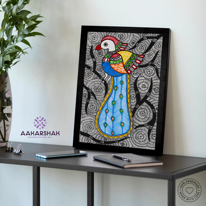 vibrant handmade peacock painting-depicting indian folk traditions