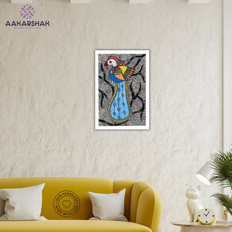 handmade iso certified-peacock madhubani painting